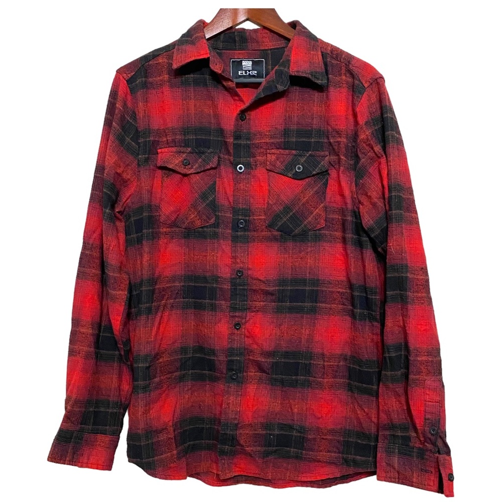 ELXZ Men's Red & Black Plaid Button Down Flannel Size Large